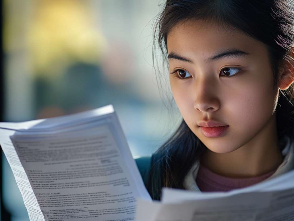International student reviewing official paperwork as part of the admission process