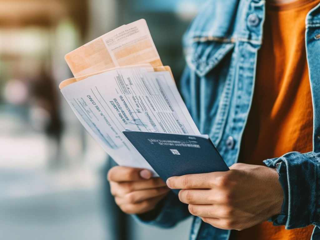 Close-up of hands holding visa and travel documents, essential for international students
