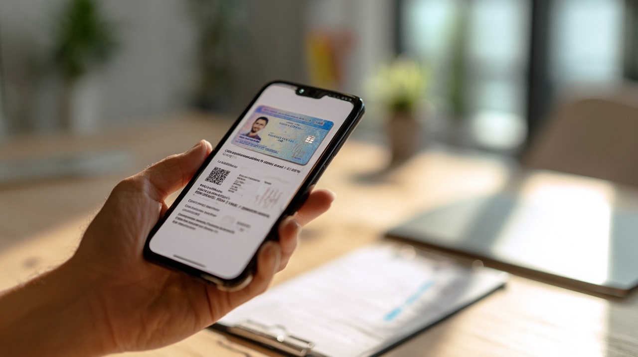 Smartphone scanning ID card as part of online notary service verification