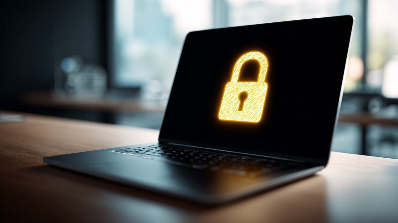 Laptop screen with padlock icon representing secure online notary service