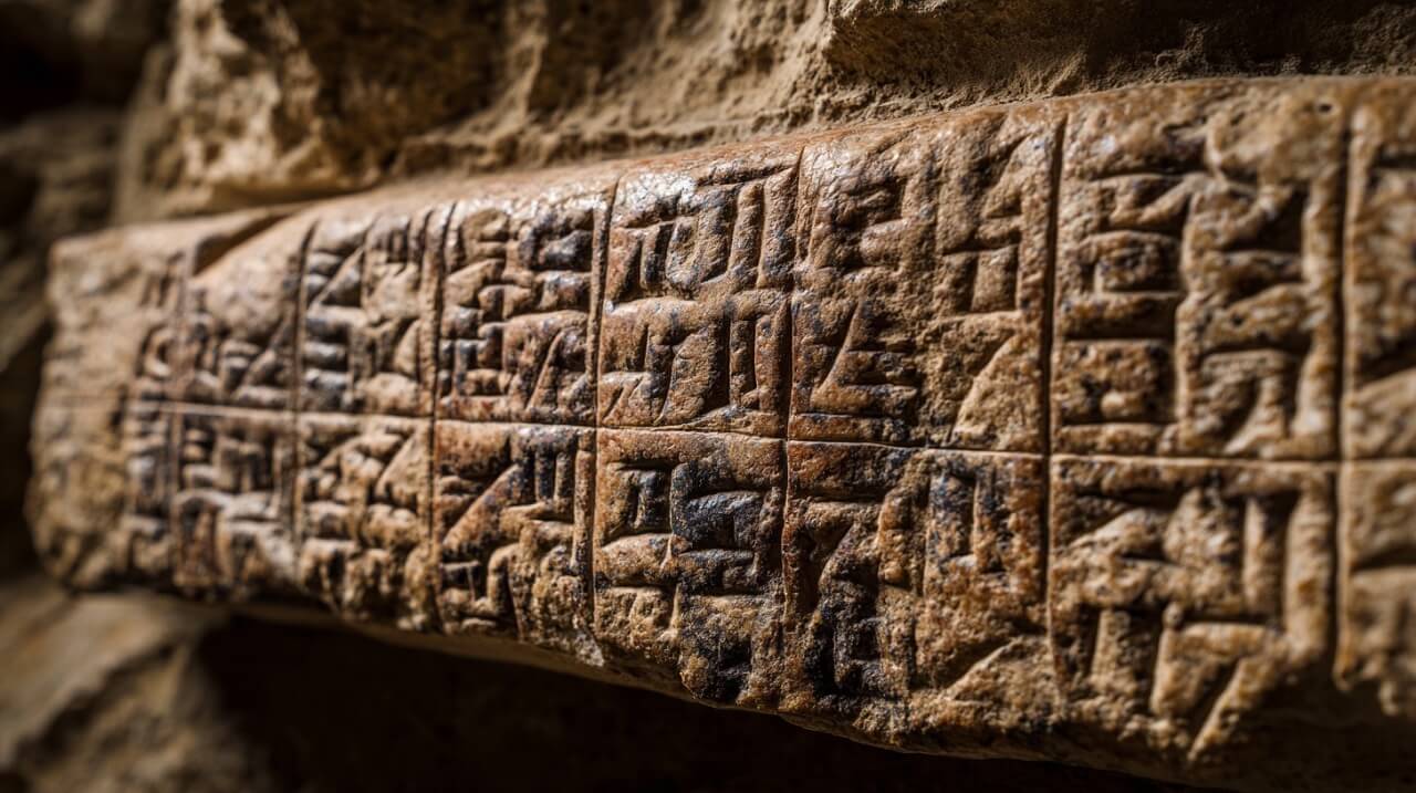 Ancient stone inscription with early cuneiform writing