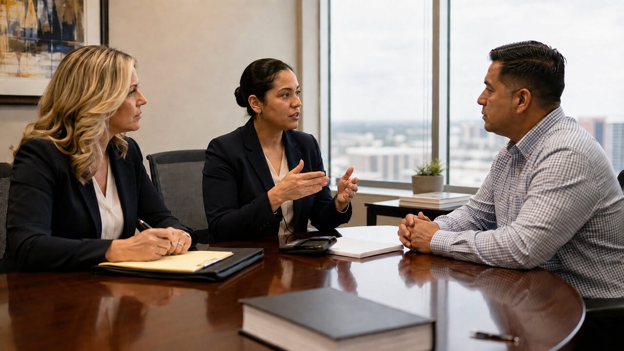 Legal interpreter assisting an attorney during a client consultation