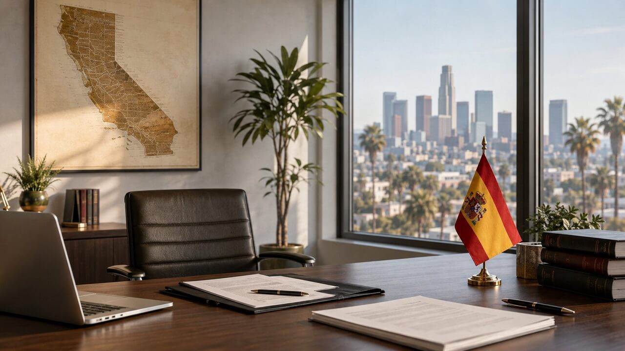 Spanish translation documents and legal materials in a California office