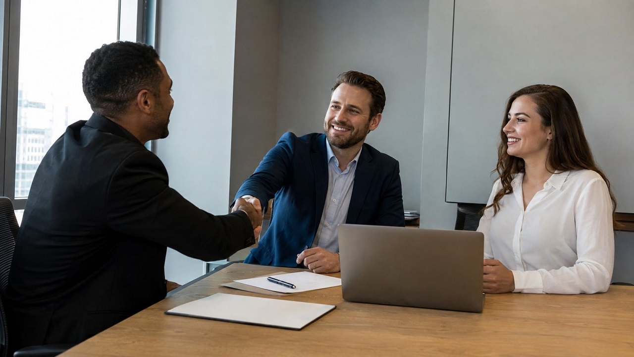 Business professionals confirming a new partnership